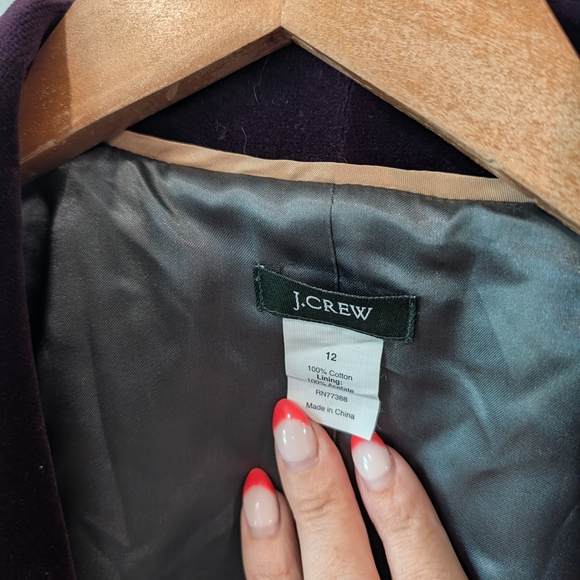 J Crew  Purple Velvet Peplum Jacket Size 12 - Picture 7 of 9
